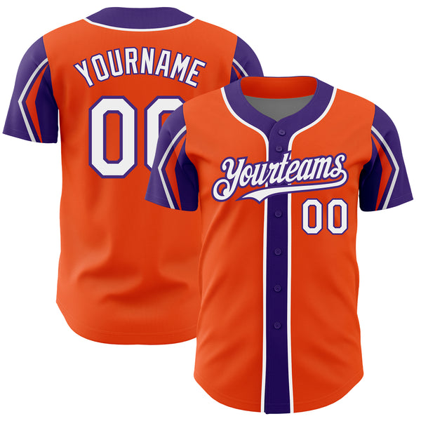 Custom Orange White-Purple 3 Colors Arm Shapes Authentic Baseball Jersey