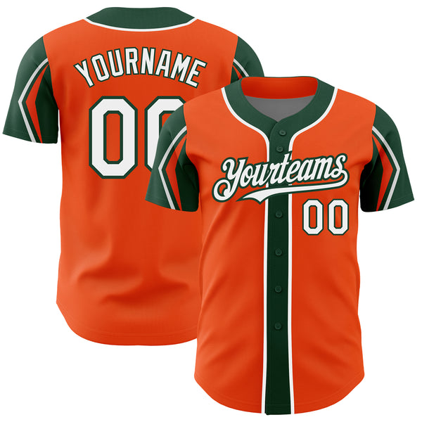 Custom Orange White-Green 3 Colors Arm Shapes Authentic Baseball Jersey