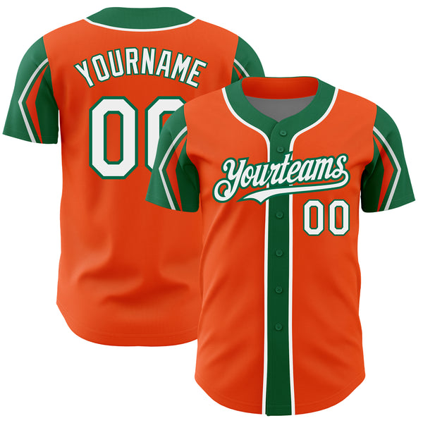 Custom Orange White-Kelly Green 3 Colors Arm Shapes Authentic Baseball Jersey