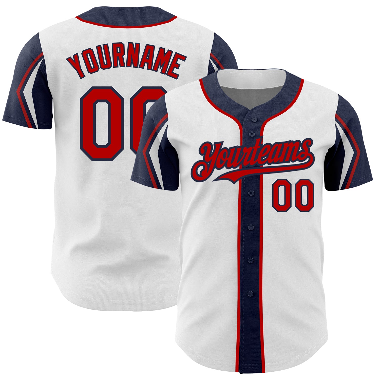 2024 Custom White Red-Navy 3 Colors Arm Shapes Authentic Baseball ...