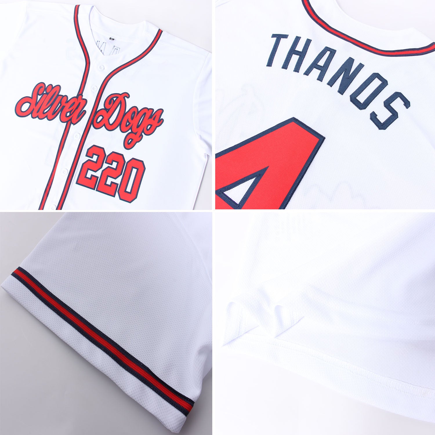 Custom White Red-Navy Baseball Jersey