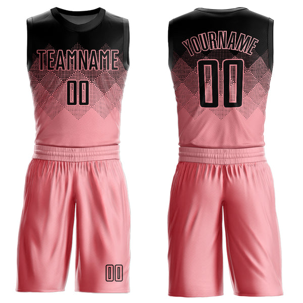 Custom Figure Pink-Gold Music Festival Round Neck Sublimation Basketball  Suit Jersey