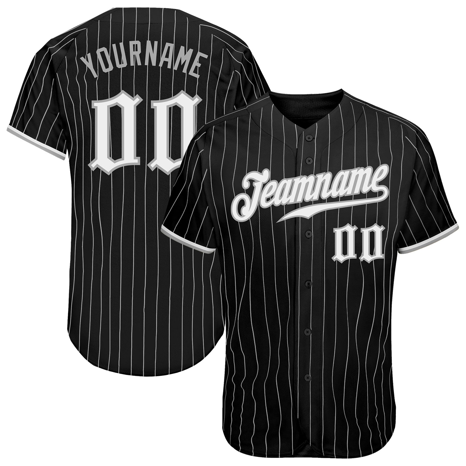 Custom Black Gray Pinstripe White-Gray Authentic Baseball Jersey