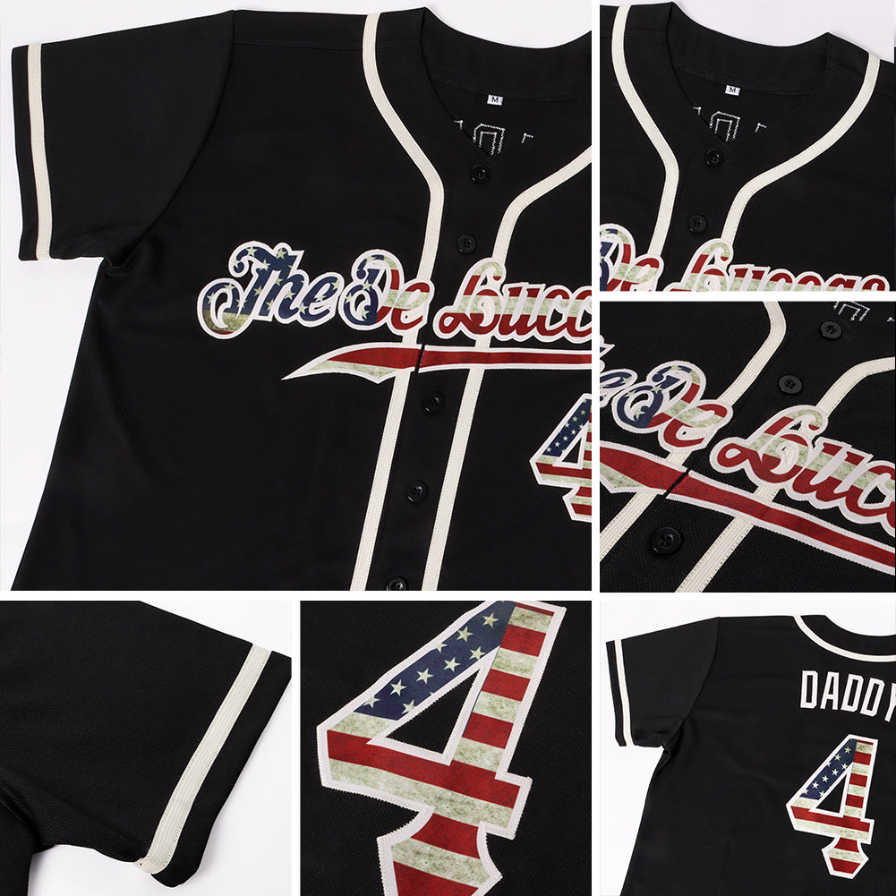 Custom Black Vintage USA Flag-Cream Authentic Baseball Jersey