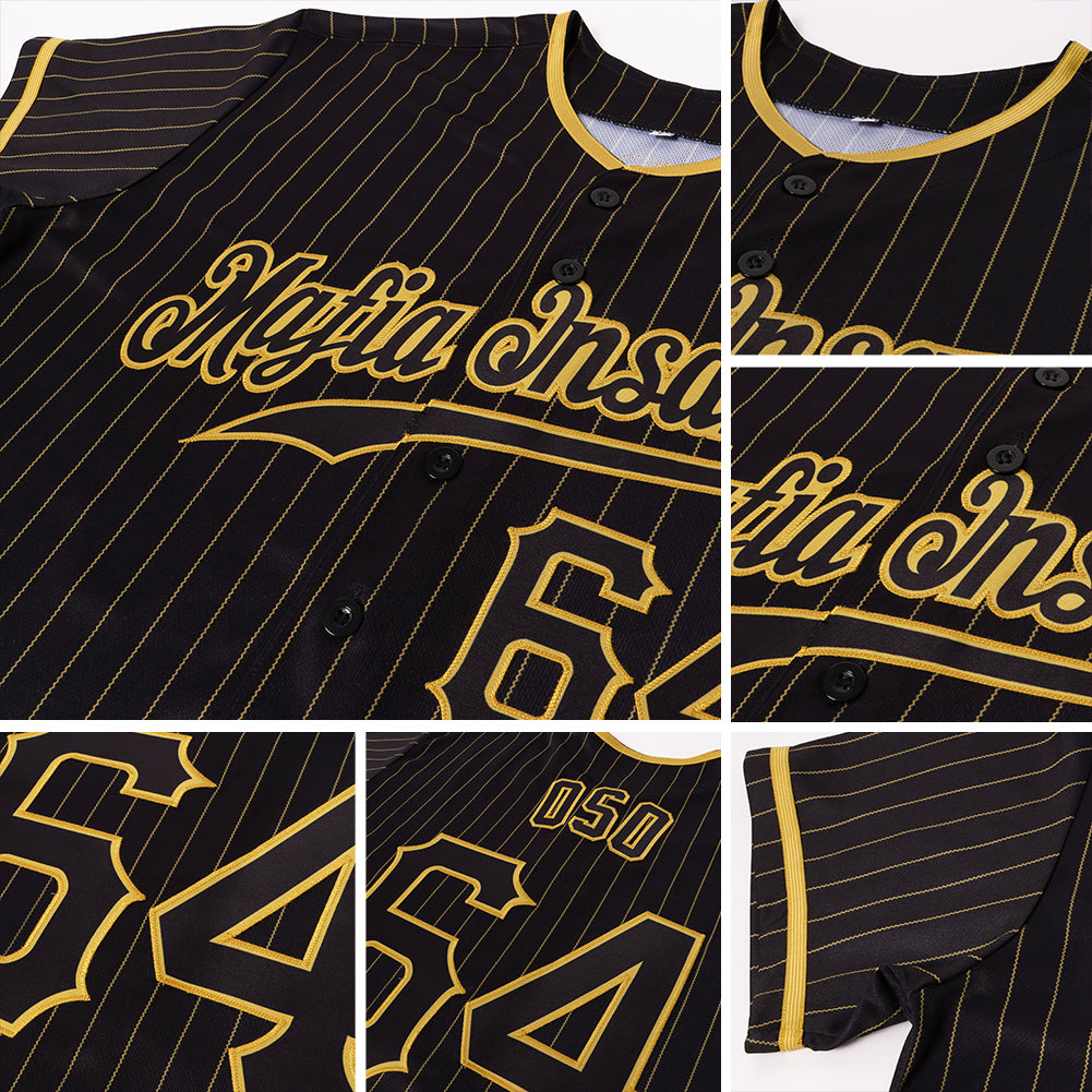 Custom Black Old Gold Pinstripe Black Authentic Baseball Jersey