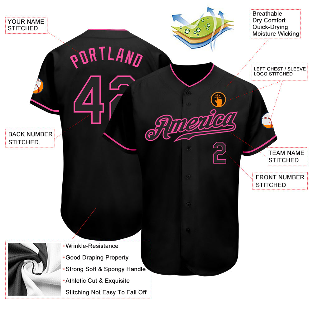 Custom Black Black-Pink Authentic Baseball Jersey