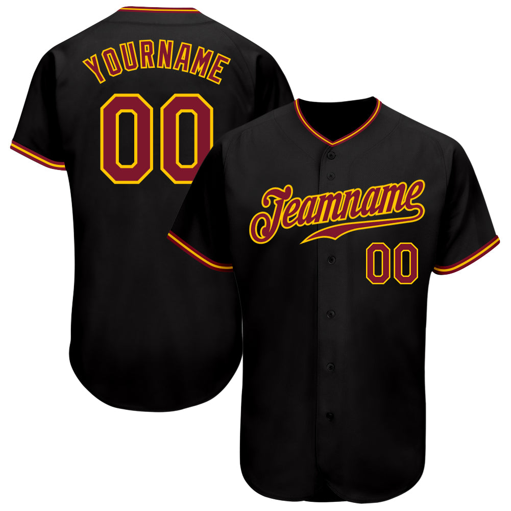 Custom Black Crimson-Gold Authentic Baseball Jersey