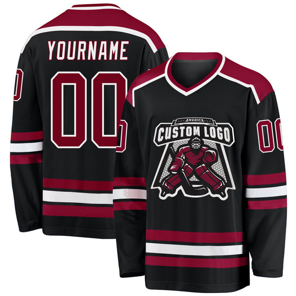 Custom Black Maroon-White Hockey Jersey