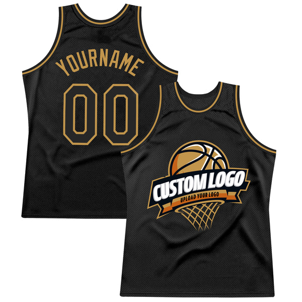 Custom Black Old Gold Authentic Throwback Basketball Jersey