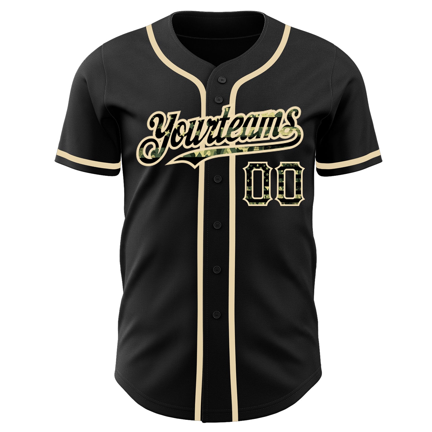 Custom Black Olive Camo USA Flag-City Cream Authentic Baseball Jersey