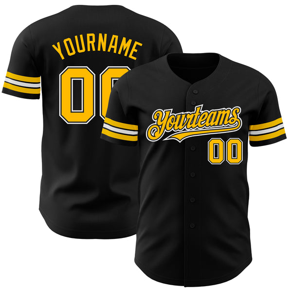 Custom Black Gold-White Authentic Baseball Jersey