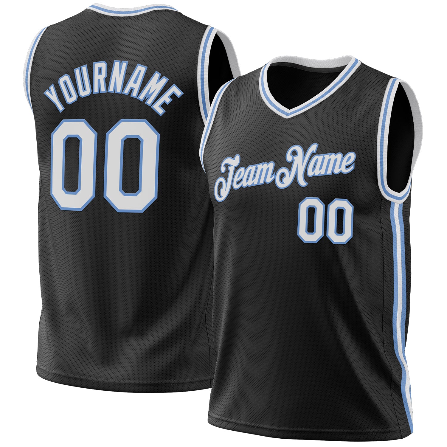 2024 Custom Black White-Light Blue Authentic Throwback Basketball ...