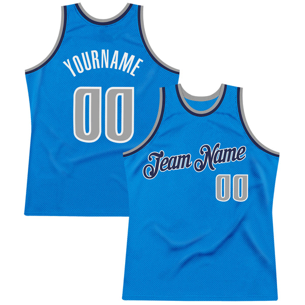 Custom Blue Gray-Navy Authentic Throwback Basketball Jersey