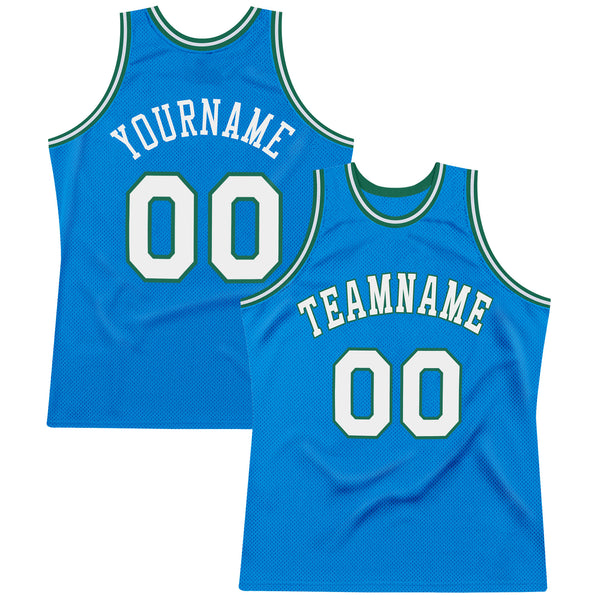 Custom Blue White-Kelly Green Authentic Throwback Basketball Jersey