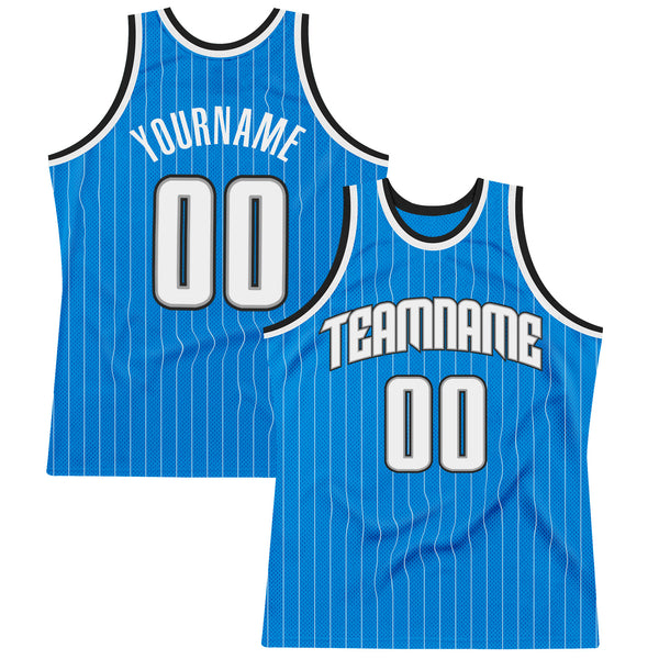 Custom Blue White Pinstripe White-Black Authentic Basketball Jersey