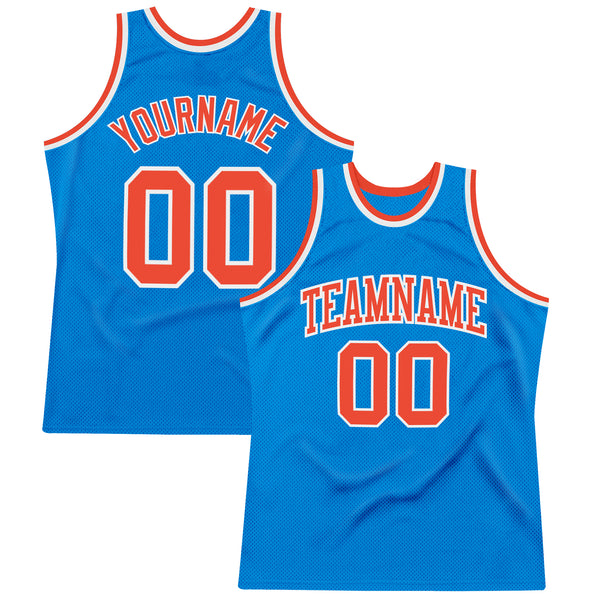 Custom Blue Orange-White Authentic Throwback Basketball Jersey