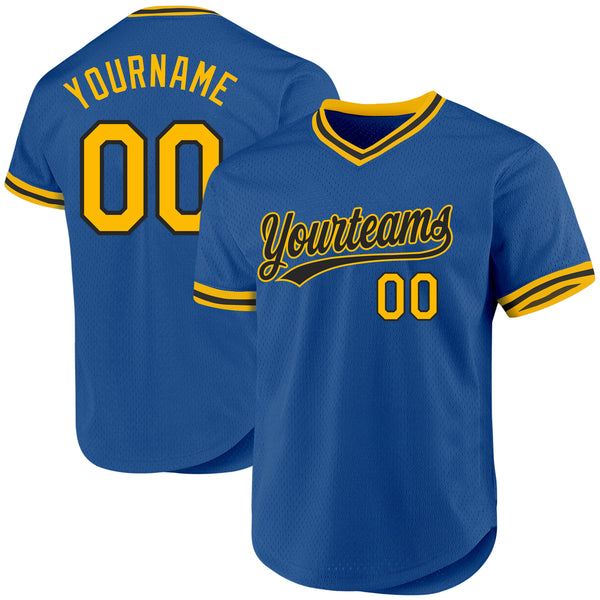 Custom Blue Gold-Black Authentic Throwback Baseball Jersey