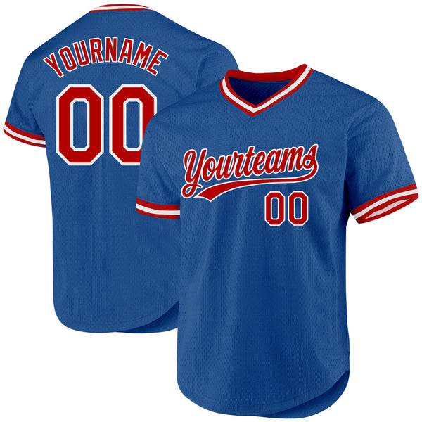 Custom Blue Red-White Authentic Throwback Baseball Jersey