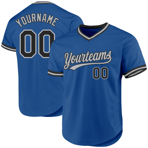 Custom Blue Black-Gray Authentic Throwback Baseball Jersey