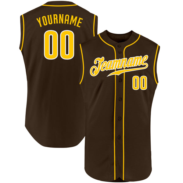 Custom Pinstripe Baseball Jersey Shirt White Brown Brown-Gold