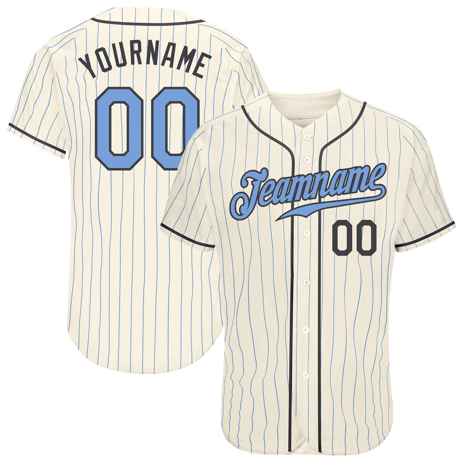 Custom Cream Light Blue Pinstripe Light Blue-Steel Gray Authentic Father's Day Baseball Jersey