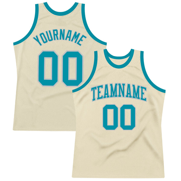 Custom Cream Teal-Gray Authentic Throwback Basketball Jersey