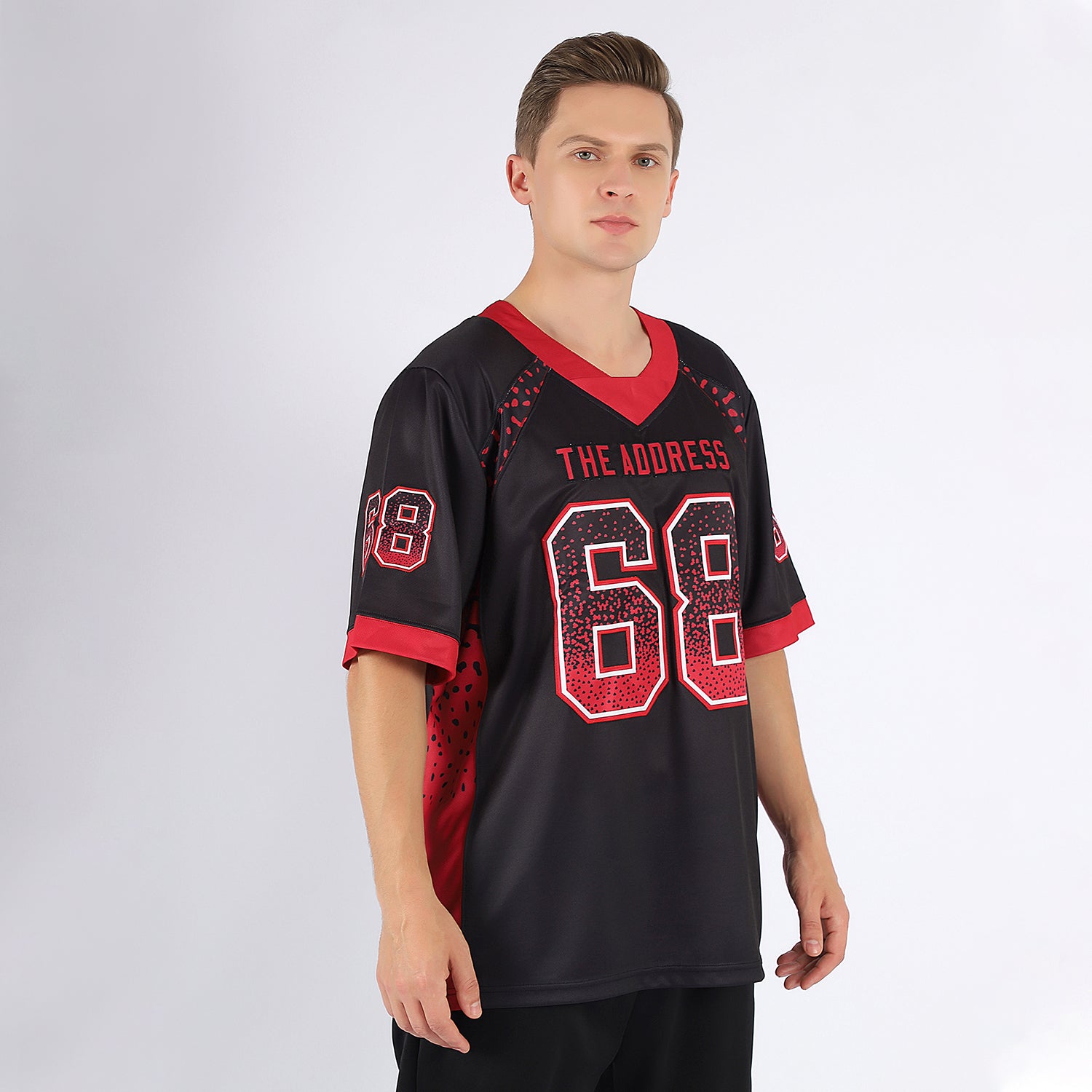 Custom Black Red-Light Gray Mesh Drift Fashion Football Jersey