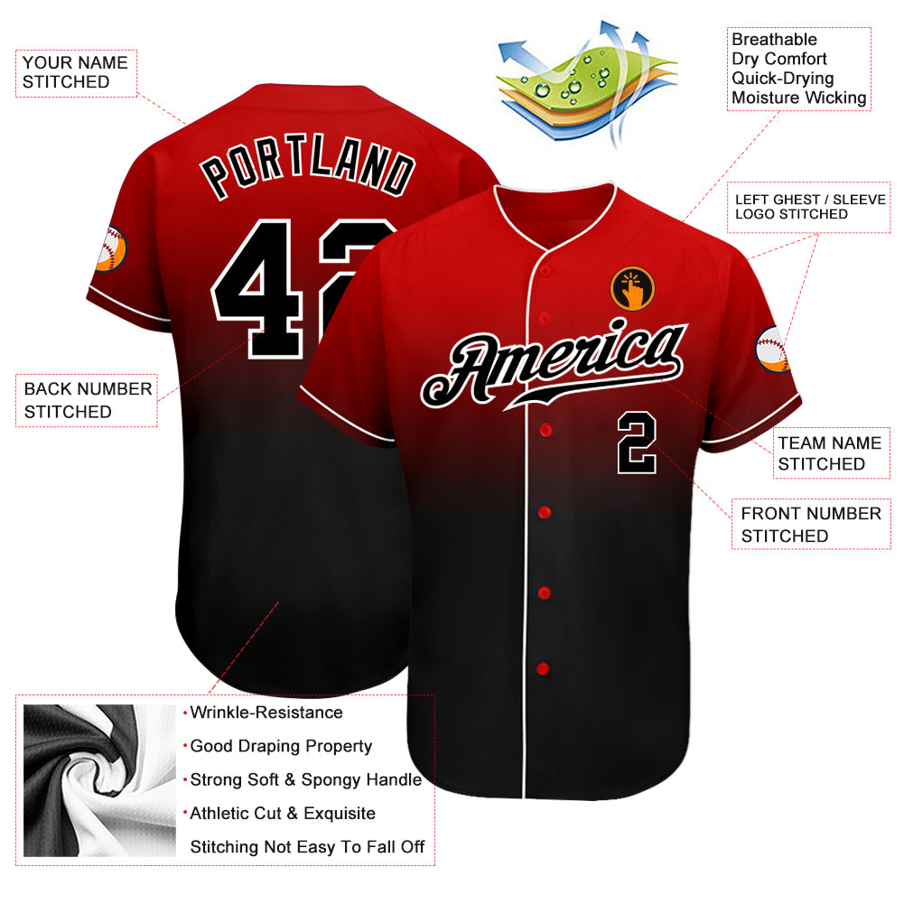 Custom Red Black-White Authentic Fade Fashion Baseball Jersey