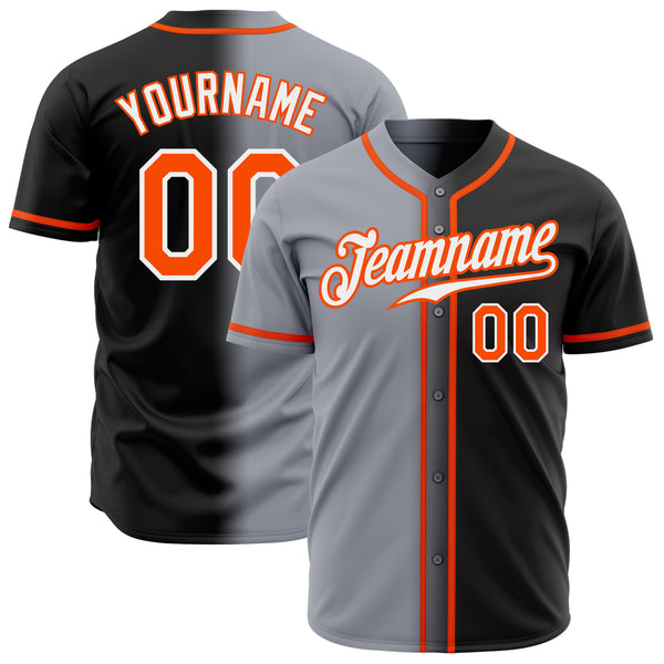 Custom Black Orange Gray-White Authentic Gradient Fashion Baseball Jersey
