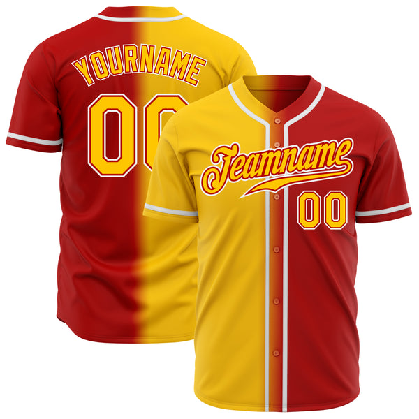 Custom Red Yellow-White Authentic Gradient Fashion Baseball Jersey