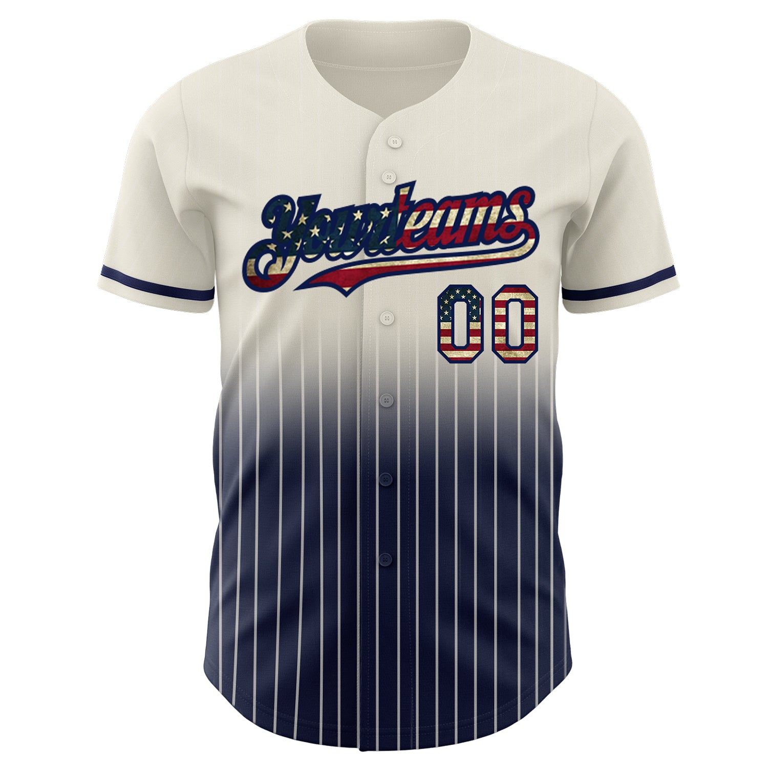 Custom Cream Pinstripe Vintage USA Flag-Navy Authentic Fade Fashion Baseball Jersey