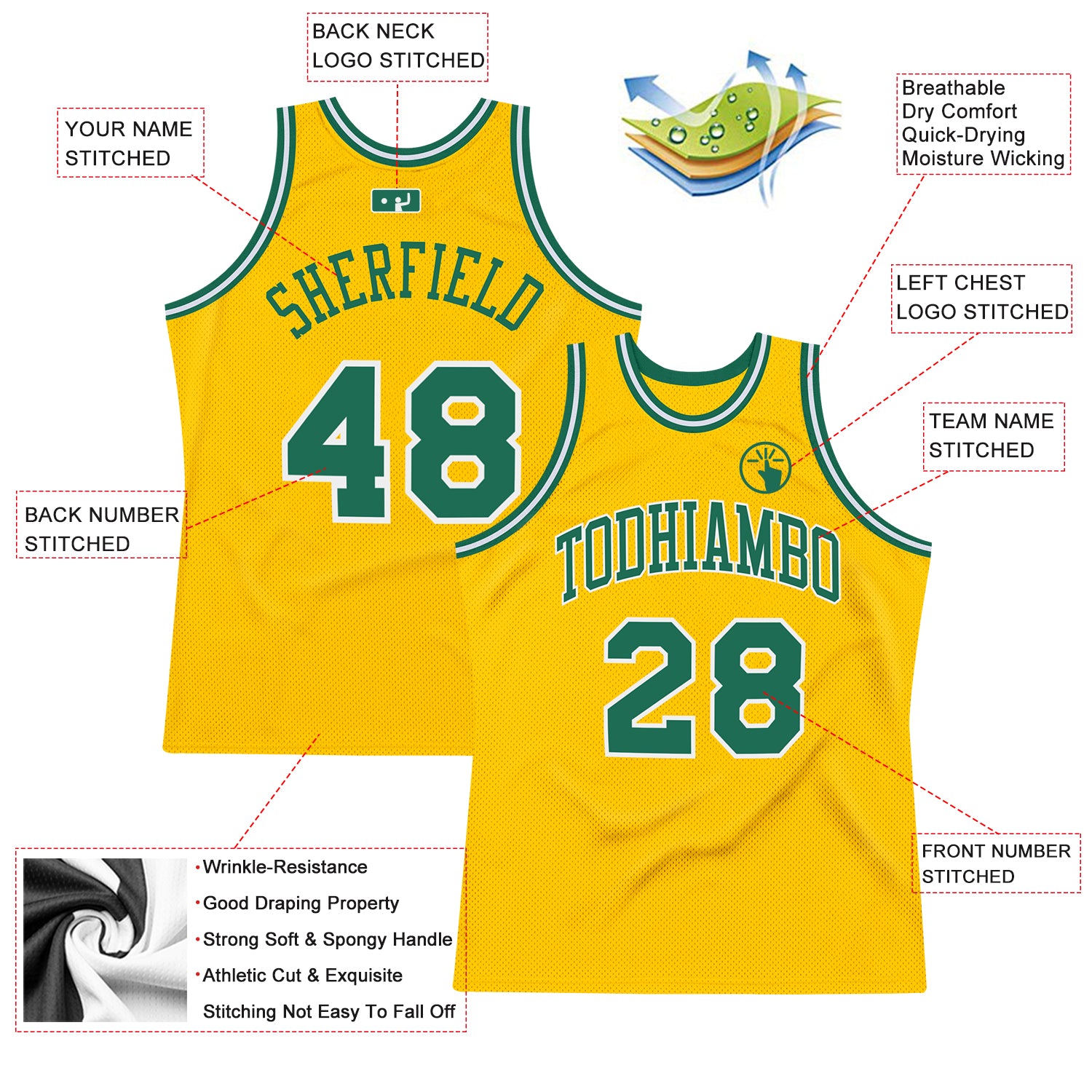 Custom Gold Kelly Green-White Authentic Throwback Basketball Jersey