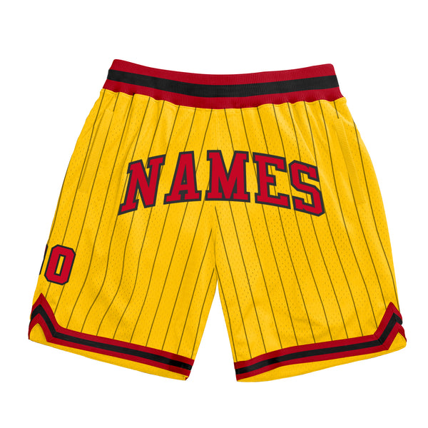 Custom Gold Black Pinstripe Red-Black Authentic Basketball Shorts