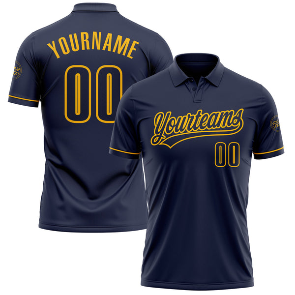 Custom Navy Navy-Gold Performance Vapor Golf Polo Shirt