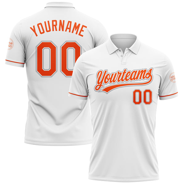 Custom White Orange-Gray Performance Vapor Golf Polo Shirt