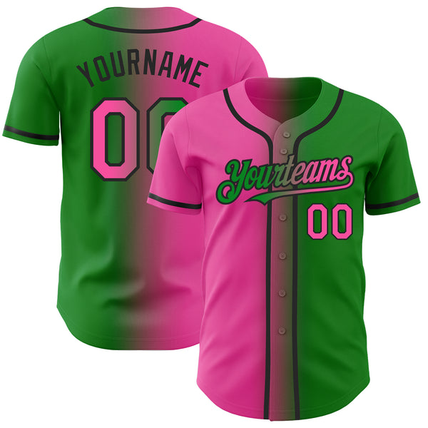 Custom Grass Green Pink-Black Authentic Gradient Fashion Baseball Jersey