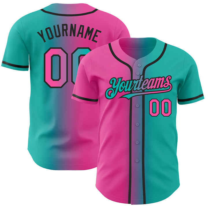 Custom Black Pink-Aqua Authentic Split Fashion Baseball Jersey Discount