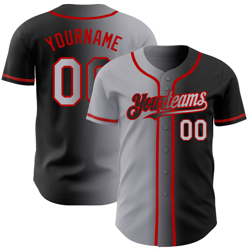 Custom Gray Red-Black Authentic Two Tone Baseball Jersey