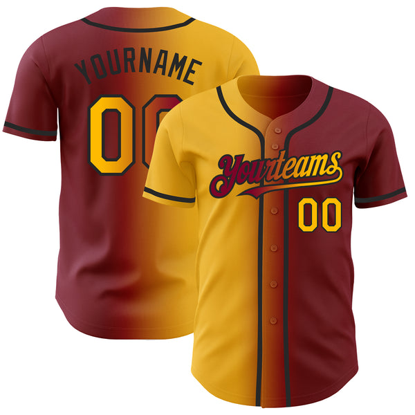 Custom Maroon Gold-Black Authentic Gradient Fashion Baseball Jersey