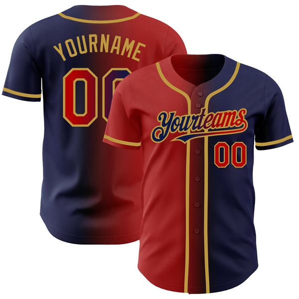 Custom Navy Red-Old Gold Authentic Gradient Fashion Baseball Jersey