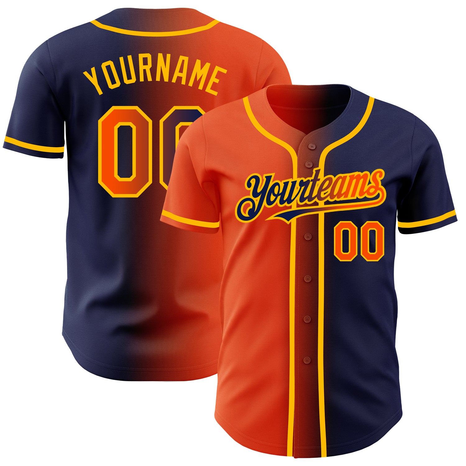 Custom Navy Orange-Gold Authentic Gradient Fashion Baseball Jersey Sale ...