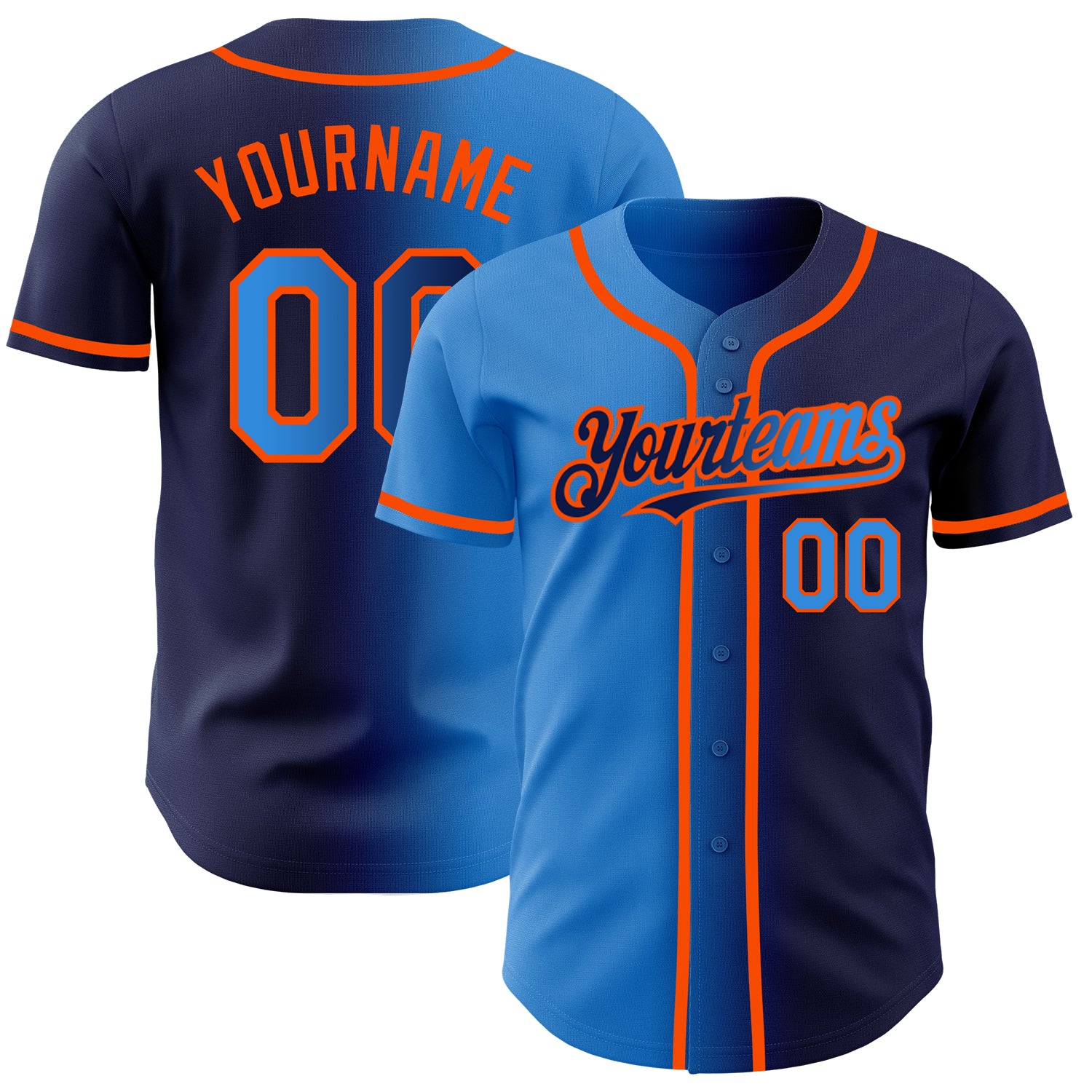 Custom Navy Electric Blue-Orange Authentic Gradient Fashion Baseball ...