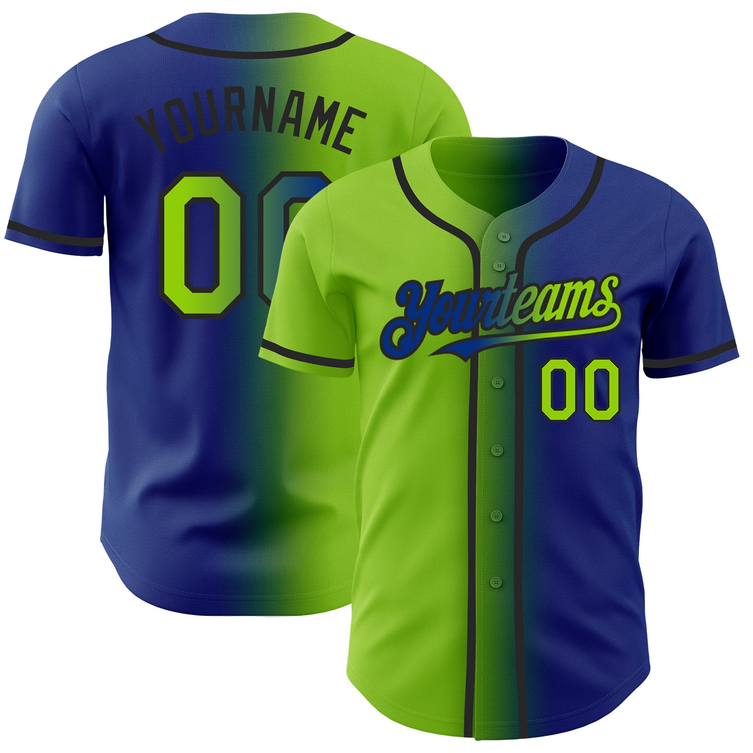 Custom Royal Neon Green-Black Authentic Gradient Fashion Baseball Jersey