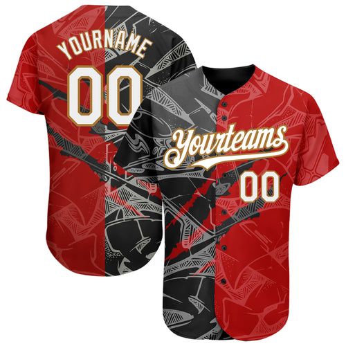 Custom Black Red-White 3D Pattern Design Authentic Baseball Jersey Discount