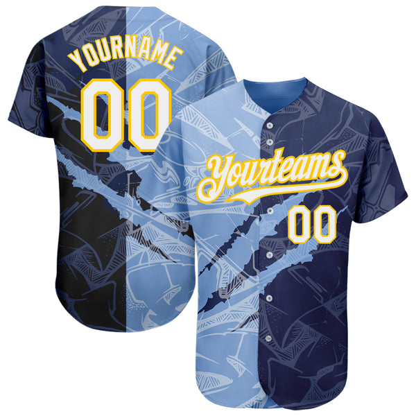 Custom Name Graffiti Pattern Black Yellow-Dark Blue Baseball Jerseys Shirt  - Freedomdesign