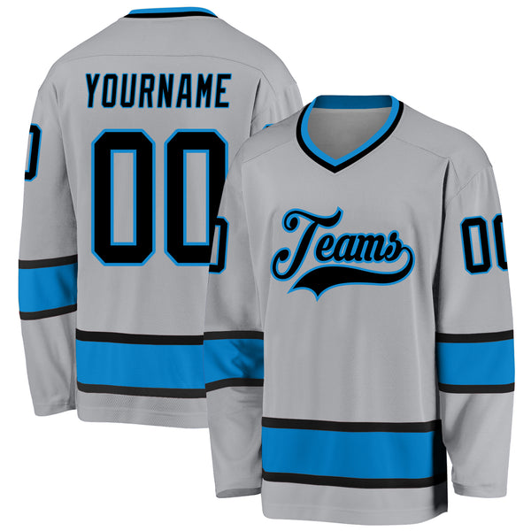 Custom Gray Black-Blue Hockey Jersey