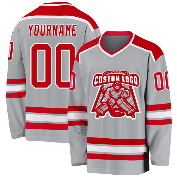 Custom Gray Red-White Hockey Jersey