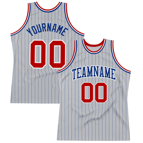 Custom Light Blue White Pinstripe Red-Navy Authentic Basketball Jersey  Discount