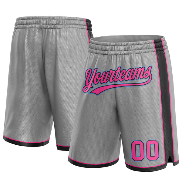 Custom Gray Pink Black-Light Blue Authentic Basketball Shorts