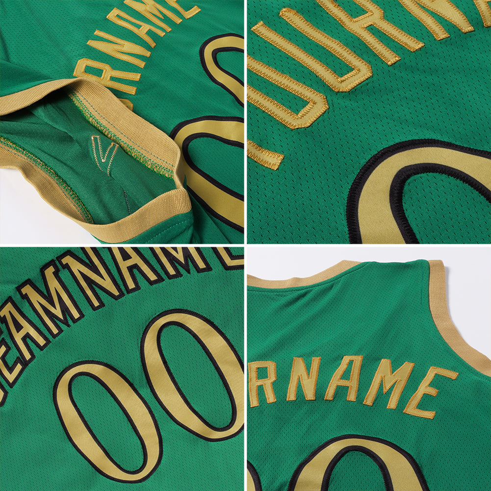 Custom Kelly Green Old Gold-Black Authentic Throwback Basketball Jersey